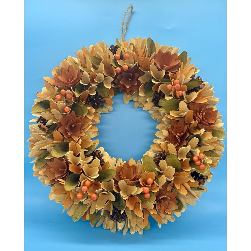 Wood Chip Wreath Fall Round Farmhouse